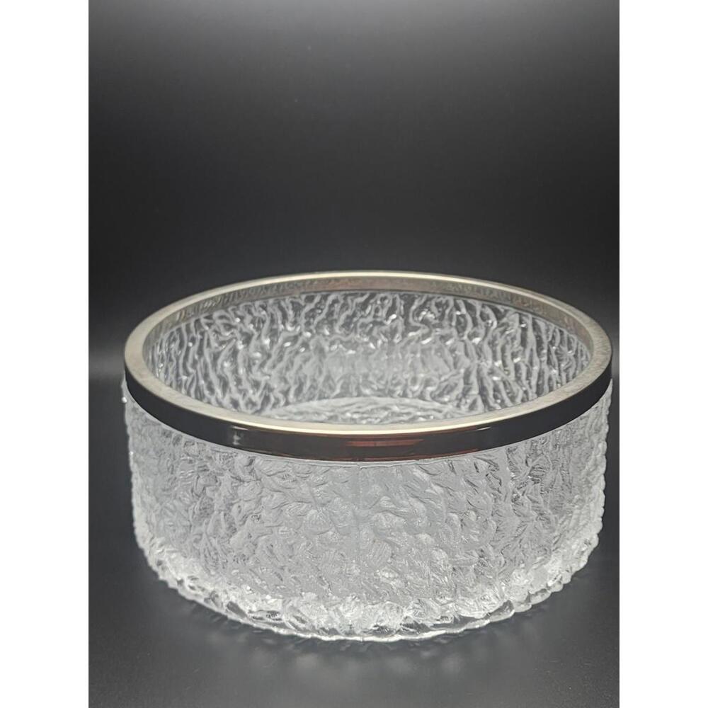 Gorgeous Davidson Brama Luna Crystal Bowl with Silver Rim England 1970s VTG